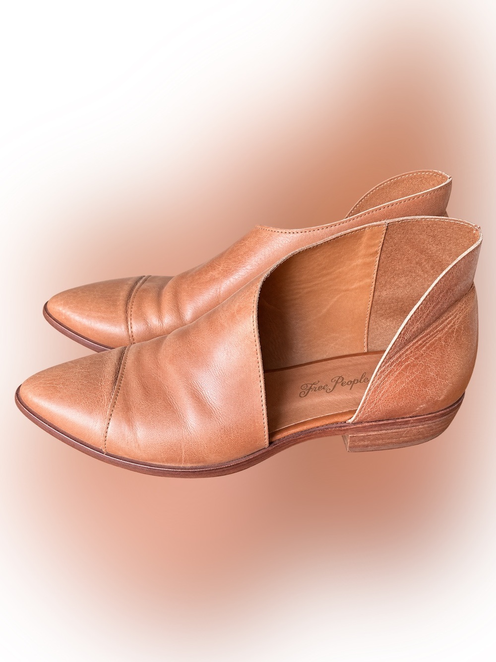 Free People Cognac Leather Cutout Mule Clogs